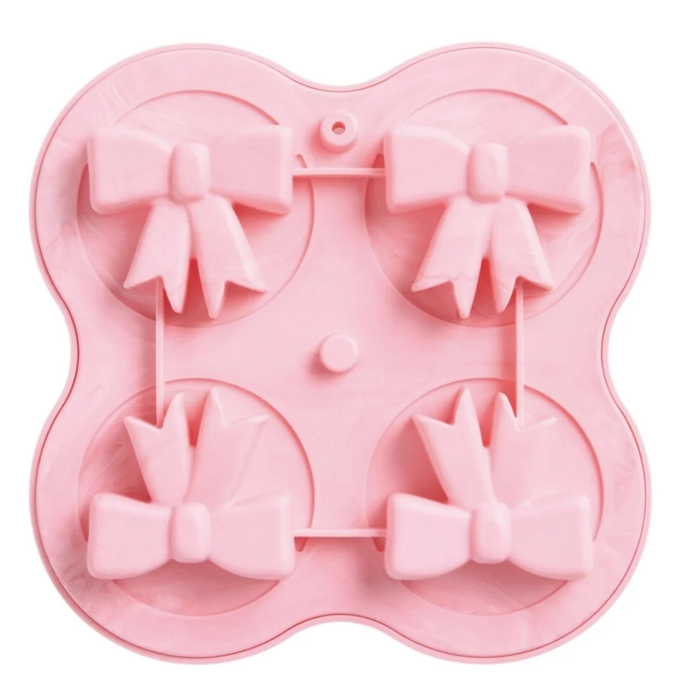Bows & Bubbles Silicone Ice Mold Large Pink Bow Design Makes 4 Ice Cubes NWT